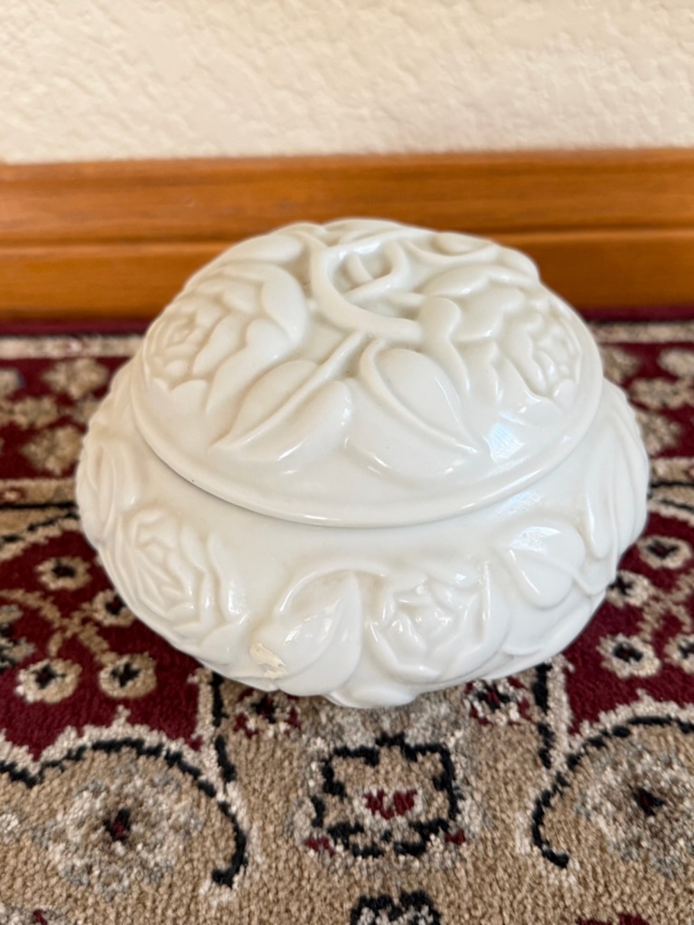 Raised Roses  Vanity Trinket Box Porcelain Germaine Monteil